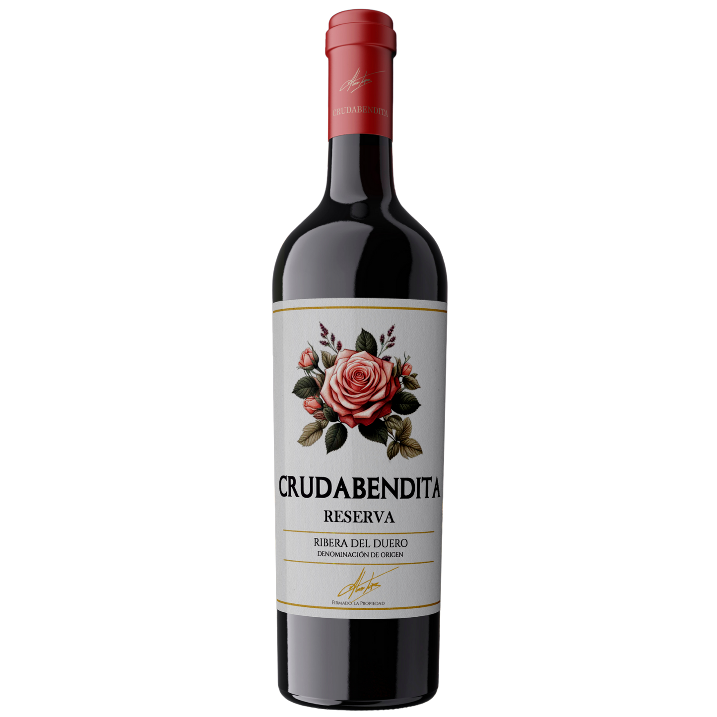 Bottle of red wine called CrudaBendita from Ribera del Duero in Spain