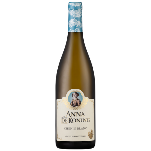 Wine bottle labeled 'Anna de Koning Chenin Blanc' on a white background
